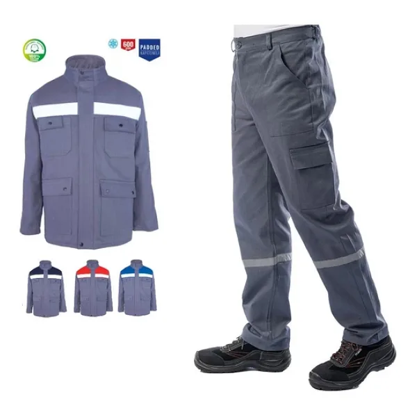 Kışlık İş Takımı Çok Cepli Reflektörlü Mont 4111 ve 7/7 İş Pantolonu 2958 Gri Renk Yüzde Yüz Pamuk