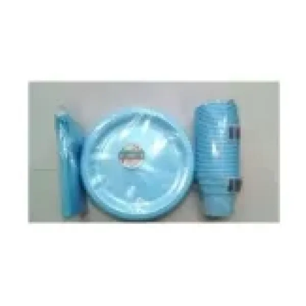Mavi Renk 25 Li Plastik Bardak+Catal+Tabak