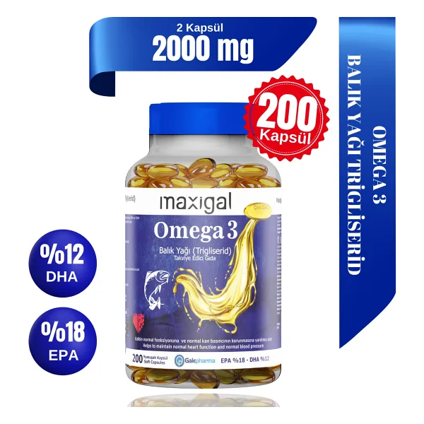 Maxigal Omega 3 Balık Yağı 200 Kapsül