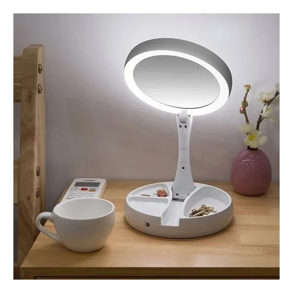 Monozone 10x Katlanabilir Makyaj Aynası - Çift Taraflı - USB Vanity LED Işıklı - Büyüteçli Ayna