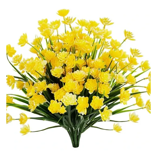 Nettenevime 6Lı Set Yapay Çiçek Sazlı Lotus Sarı Renk 7 Dal Plastik 30Cm