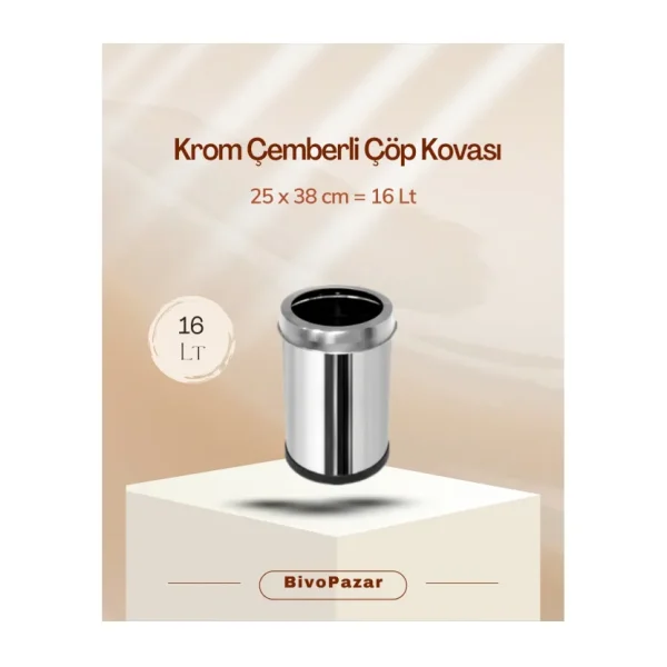 Palex 3820-16 Krom Çemberli Çöp Kovası 16 lt