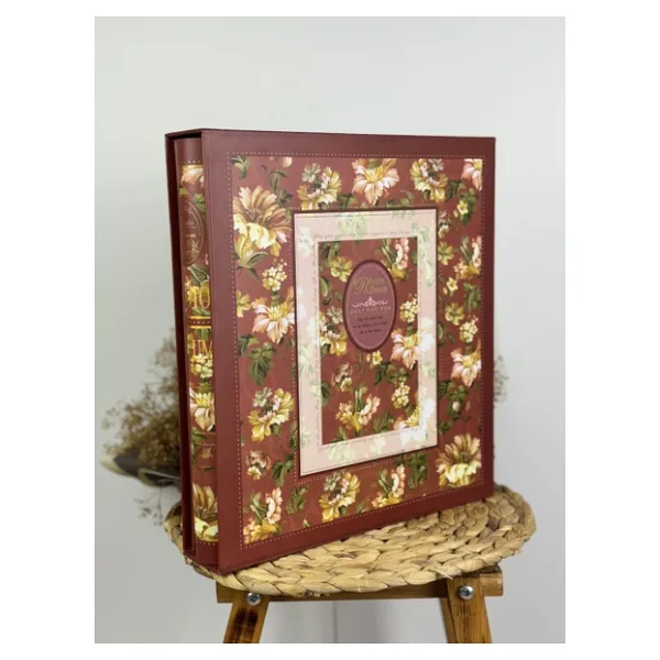 Rabsev 10x15cm 500 Fotoğraf Kapasiteli Kutulu Çiçek Desenli Lüks Ofset Fotoğraf Albümü (BORDO)