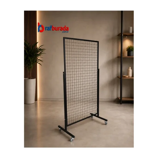 RafBurada Tekerlekli Sık Telli Tel Raf - Tel Pano Stand, Duvar Askılığı 60x190 Cm