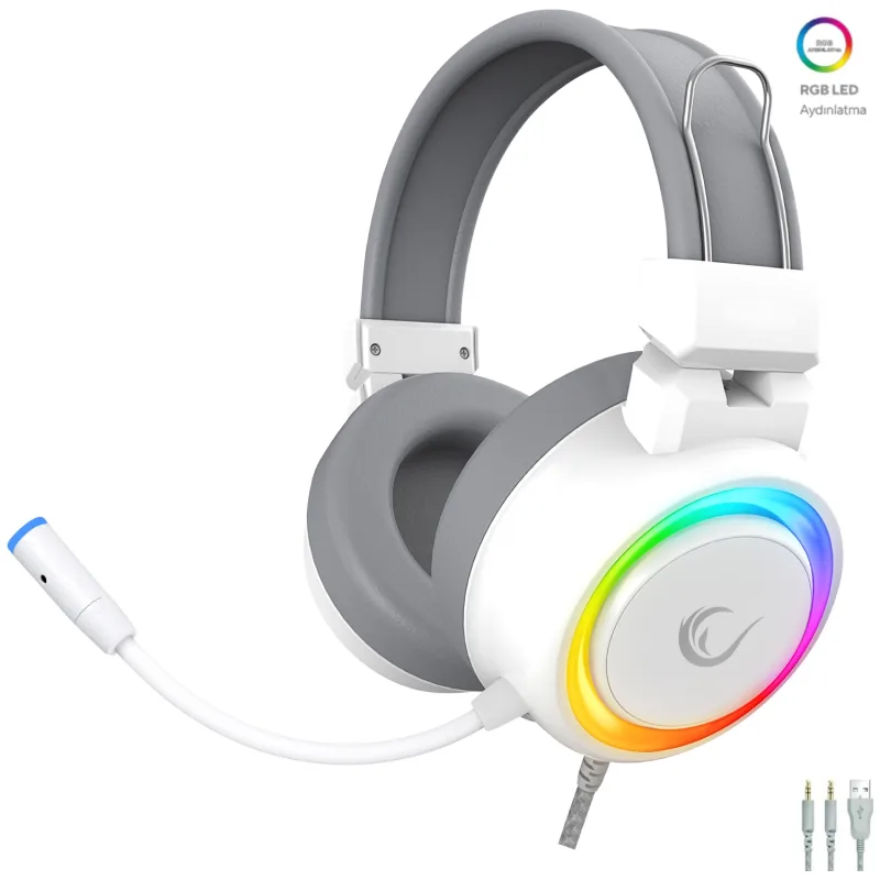 Rampage Alquist SN-R10 Beyaz RGB 7.1 USB Kablolu Kulak Üstü Oyuncu Kulaklığı