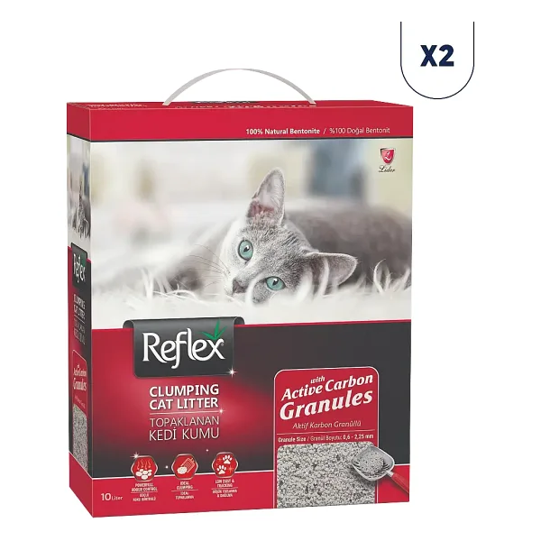 Reflex Aktif Karbon Granüllü 10 lt 2'li Topaklanan Kedi Kumu