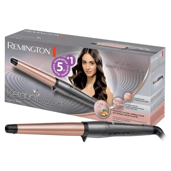 Remington Saç Maşası Keratin Protect , Konik, Yüksek Kaliteli Grip-Tech Seramik Kaplama, Gri/pembe A - Renkli