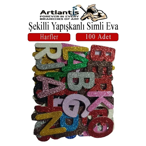 Şekilli Simli Eva Yapışkanlı Harfler 100 Lü 1 Paket Kendinden Yapışkanlı Simli Eva Sticker Okul Öncesi Kreş Ana