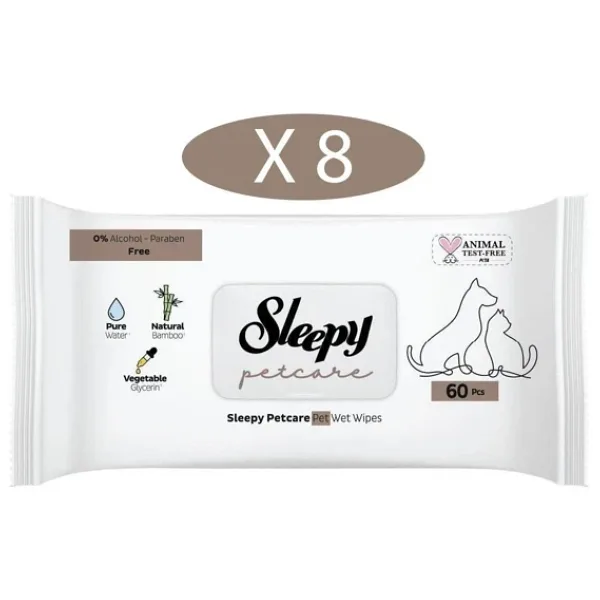 Sleepy Petcare Evcil Hayvan Islak Havlusu 60lı x 8 Adet (480 Yaprak)