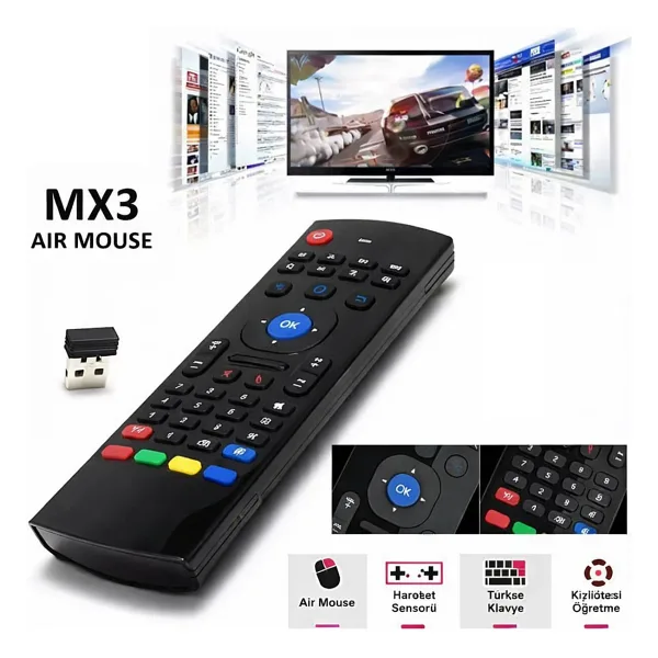 TECHNOMEN Akıllı Kumanda Hareket Sensörlü Air Mouse Kumanda Android TV Box, Smart TV Türkçe Klavye