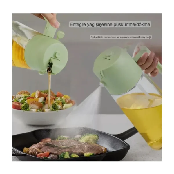 Uray Home Cam Yağdanlık Çift Fonksiyonlu 500ML Kulplu Zeytinyağı Sıvıyağ Şişesi Airfryer Sprey Yağlık beyaz yada gri