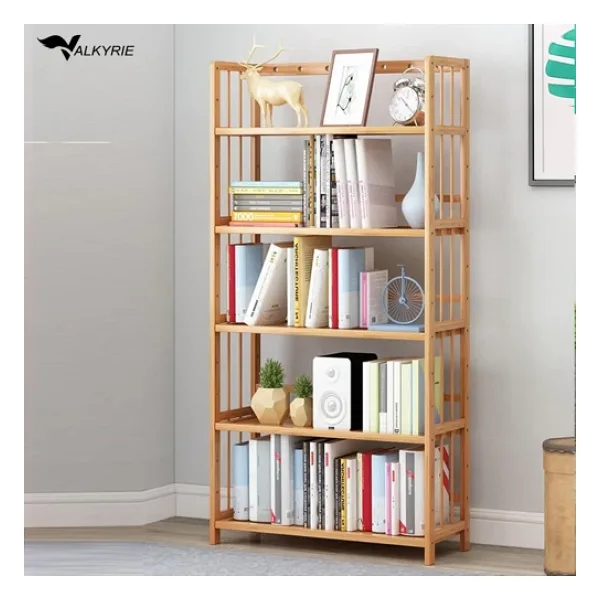 Valkyrie 5 Katlı Bambu Raf Kitaplık 60x23x128 cm Çok Amaçlı Düzenleyici Dekoratif Organizer