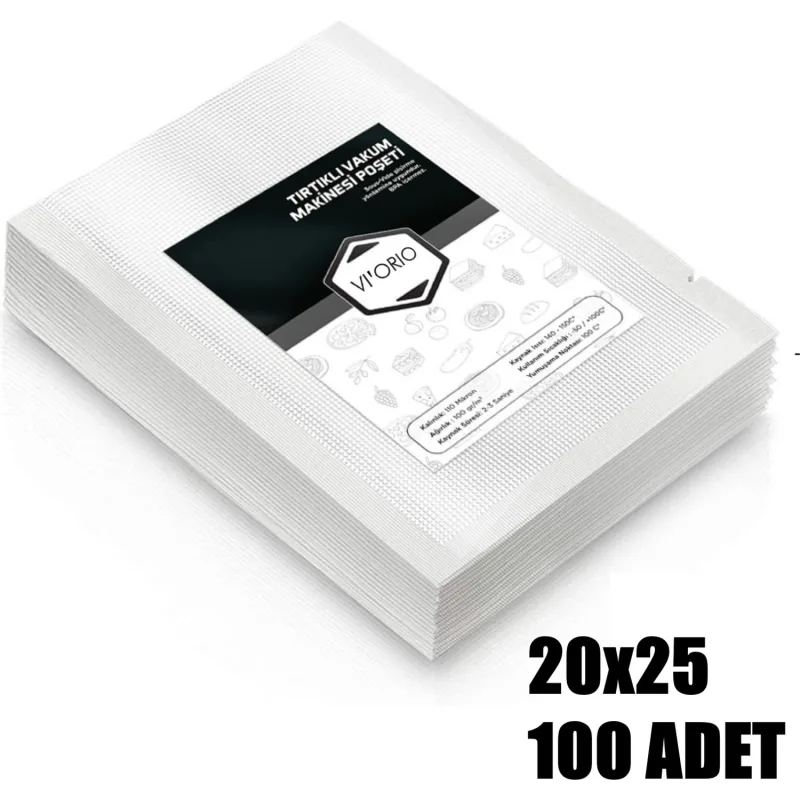 vi'orio 20x25 Tırtıklı Vakum Makinesi Poşeti 100 Adet
