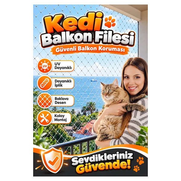 viyolmarketim Balkon Filesi 2,5x8 Mt Kedi Balkon Filesi Kuş Filesi Balkon Güvenlik Filesi (montaj Setli )