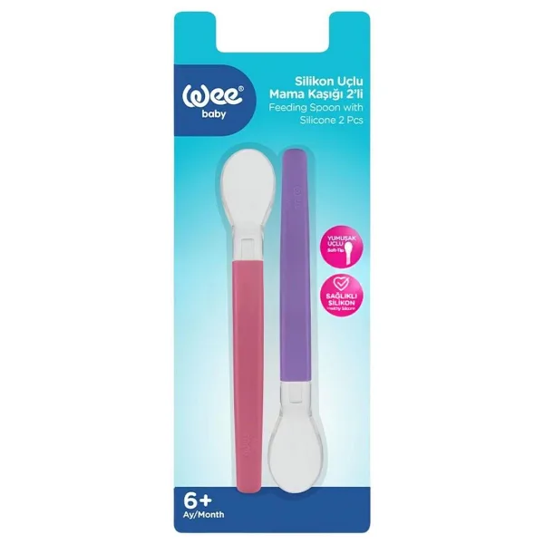 Wee Baby 122 Silikon Uçlu Pembe-Mor 2'li Mama Kaşığı