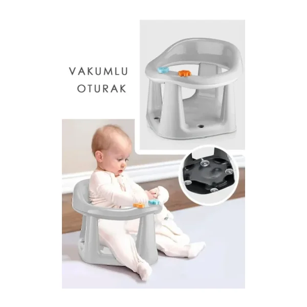 Zuu Baby Bebek Banyo Oturağı - Vakum Tabanlı Bebek Mama Oturağı - Bel Destekli Vakumlu Mama, Gri