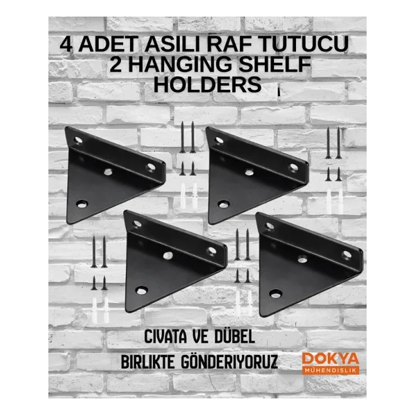 4'lü Gizli Duvar Rafı Askı Aparatı - Sağlam Metal Üçgen Raf Tutucu