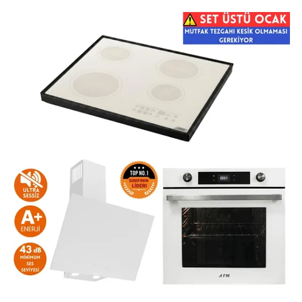 Afm Tech Ve Ferre Marka Ls Sessiz Setüstü Beyaz Vitro Elektrikli Ankastre Set (D078-Sa+Fc-07+Fm7701