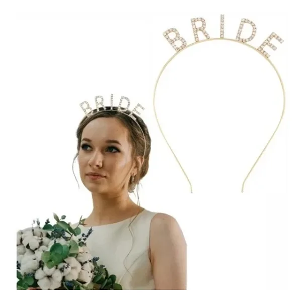 Altın Gold Renk Bekarlığa Veda Kristal Taş Bride Tacı İthal