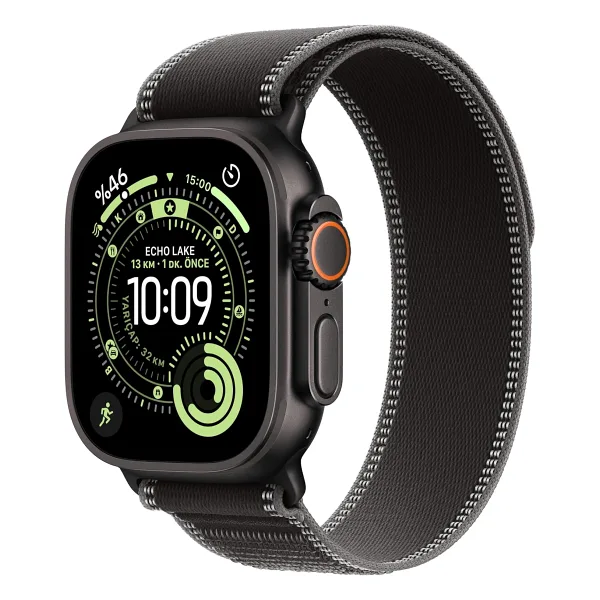 Apple Watch Ultra 3 GPS + Cellular 49mm Siyah Titanyum Kasa ve Siyah Kömür Trail Loop Kordon Akıllı Saat