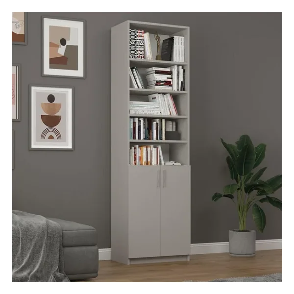 Asra Trend MDF Kül Gri Kapaklı Kitaplık - Ayarlanabilir Raf, Ev&Ofis Modern Dekoratif Kitaplık, K-33