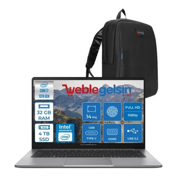 Asus Expertbook P1 P1403 Intel Core I7-13620H 32GB Ddr5 4tb SSD Freedos 14" Fhd Intel UHD Taşınabilir Bilgisayar WP1403CVAI716512G0D20+ZETTAÇANTA