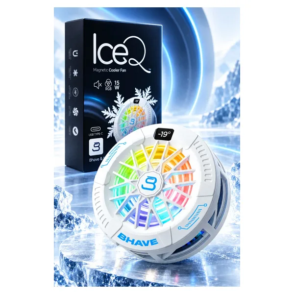 Bhave Iceq Telefon Soğutucu Magsafe & Klips Rgb LED Ekranlı 3 Kademe Sessiz Fan
