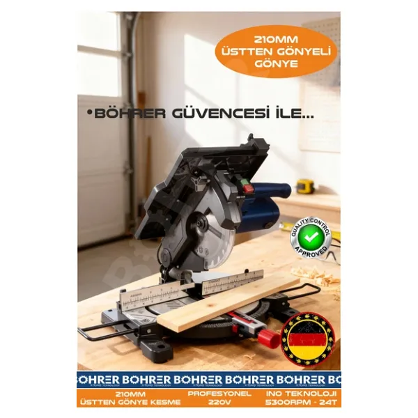 Böhrer 210Mm 1200W 5300 Rpm Üstten Gönyeli Lamine Parke Ahşap Kesme Gönye Kesme Makinesi