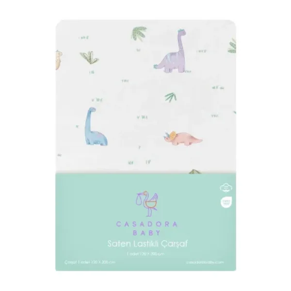 Casadora Baby Dino %100 Organik Pamuk Saten Çocuk Lastikli Çarşaf 120 x 200 cm