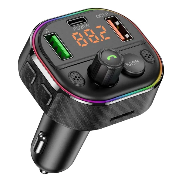 Cosmostech Car T86M Araç Fm Transmitter 5.0 Bluetooth Araç Kiti Hızlı 20W Şarj Qc3.0 Çift USB Mp3 Sd Kart Çakmaklık Girişli Oto Müzik Çalar