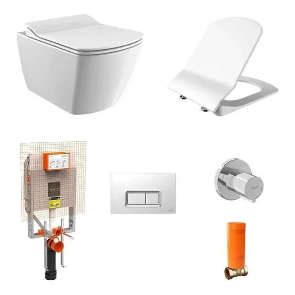 Creavit Elegant Rim-Off Asma Klozet + Yavaş Kapanır Kapak + Vitra Gömme Rezervuar Set