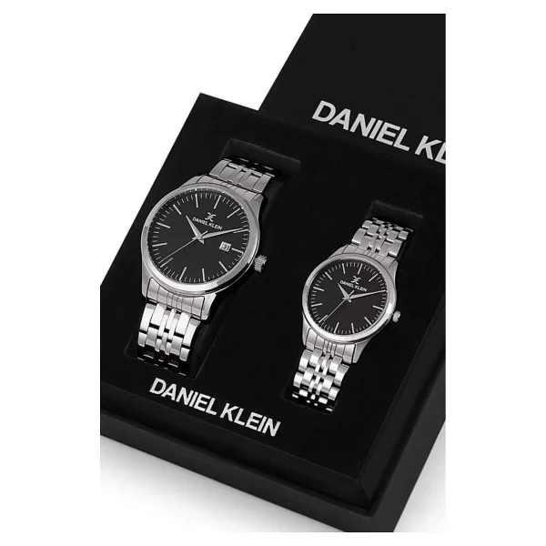 Daniel Klein Çelik Bilezik Siyah Kadranlı Metalik Özel Kutusunda Sevgili Kol Saati Seti