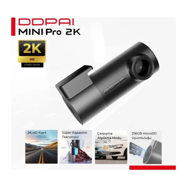 DDPAI Mini Pro 2K Araç İçi Kamera - 2K HD Çözünürlük - NightVIS 2.0 Gece Görüşü - Süper Kapasitör