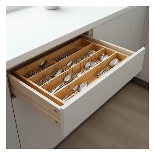 Deconox Bambu Çekmece İçi Düzenleyici (37.5x25x4 cm) 4 Bölmeli, Hareketli Ayırıcılar Kaşıklık, Dikiş, Ofis ve Mutfak Organizeri
