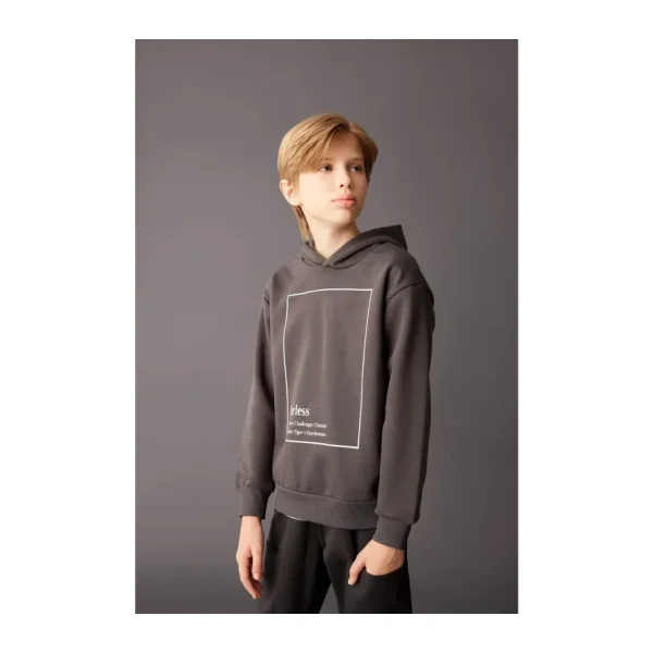 DeFacto Erkek Çocuk Antrasit Kapüşonlu Baskılı Sweatshirt D3095A824AU