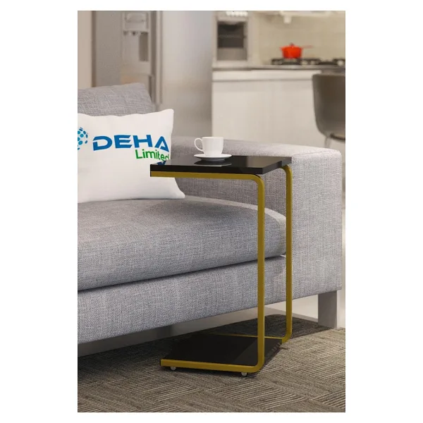 DEHALİMİTED Modern Tasarım Iki Katlı Tekerlekli Gold Servis Sehpası Koltuk Yan C Sehpa Zigon Sehpa