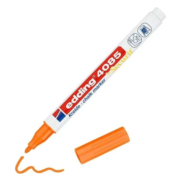 Edding 4085 Kara Tahta ve Cam için 1-2 mm Yuvarlak Uçlu Likit Tebeşir Kalemi Fosforlu Turuncu