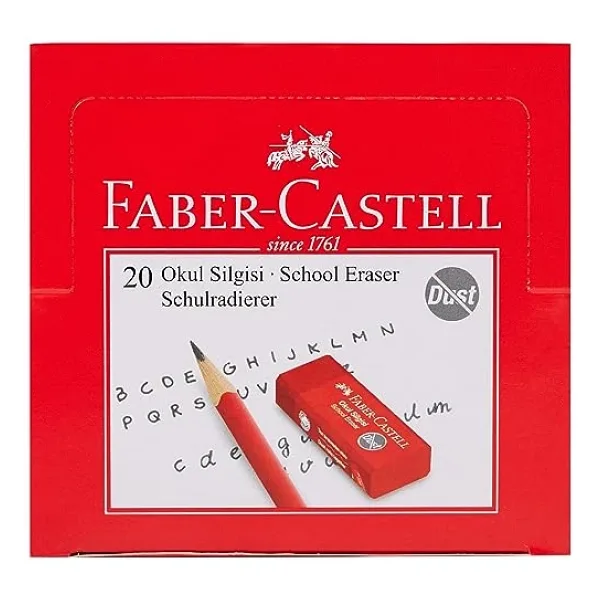 Faber-Castell Kırmızı Silgi, 20'li, Kurşun Kalem İzlerini Kolayca Silen, Yumuşak ve Dayanıklı Yapı, Doğa Dostu Tasarım