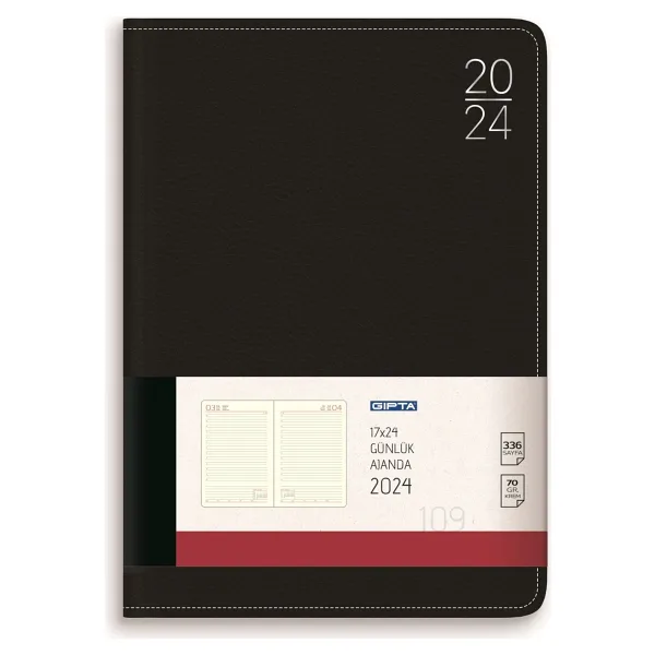 Gıpta 109-SNK 17x24 cm Sunday Diary Deri Sert Kapak Günlük 2024 Ajanda