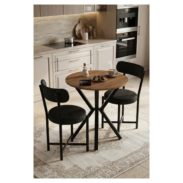 GOLDFALEZ Mutfak Masası 70 Çap Yuvarlak 2 Sandalyeli Masa Takımı Modern Bahçe Balkon Cafe Teddy 9841 Antrasit