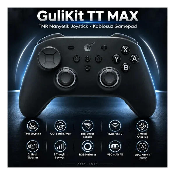 GuliKit TT Max Siyah Kablolu/Kablosuz Oyun Kolu