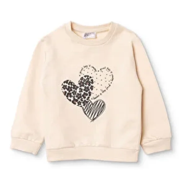 HelloBaby Kız Bebek Sweatshirt Kalp Baskılı Bisiklet Yaka Uzun Kol 9 - 12 Ay