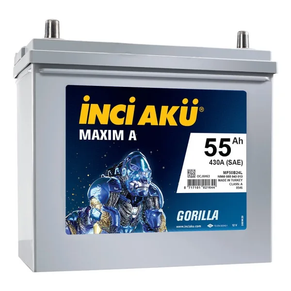 İnci Maxim A Gorilla Asia Düz Kutup 12 V 55 Ah 500 CCA Akü