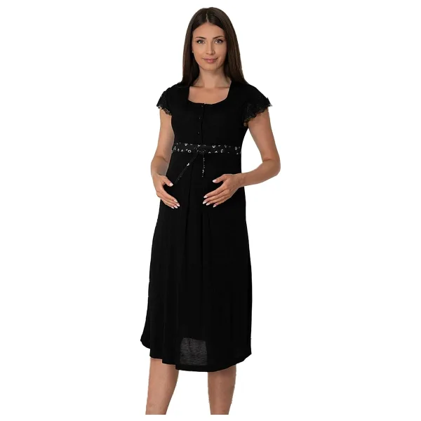 Kadın Siyah Hamile Lohusa Kısa Kollu Gecelik, XL, EF6013EF-869BST0010168