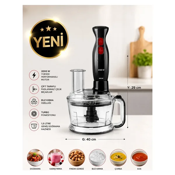 Karaca Pro Multimax 6 in 1 Çok Amaçlı Mutfak Robotu/Blender Seti Black 2000 W