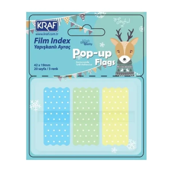 KRAF Pop-Up Yapışkanlı Şeffaf Film İndex Puantiyeli 3 Renk x 20 Yaprak 42x19mm