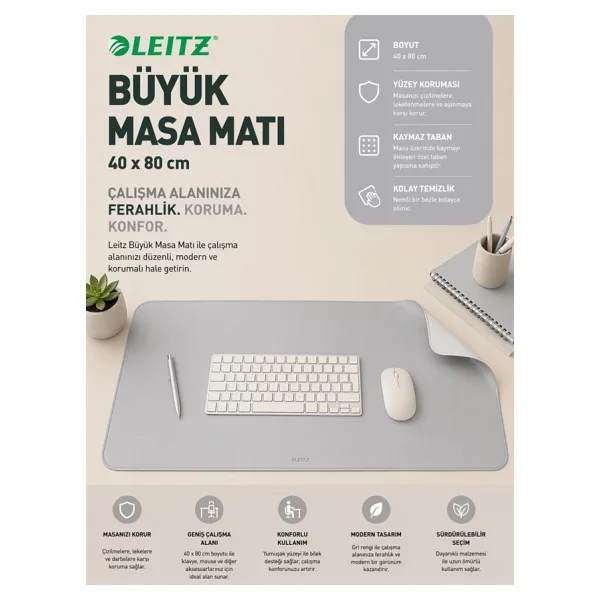 Leitz Büyük Masa Matı 40x80 cm Gri Kod: 53820085