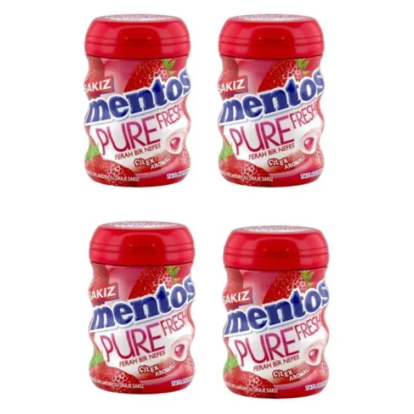 Mentos Pure Fresh Çilek Aromalı Draje Sakız 60 gr 4'lü