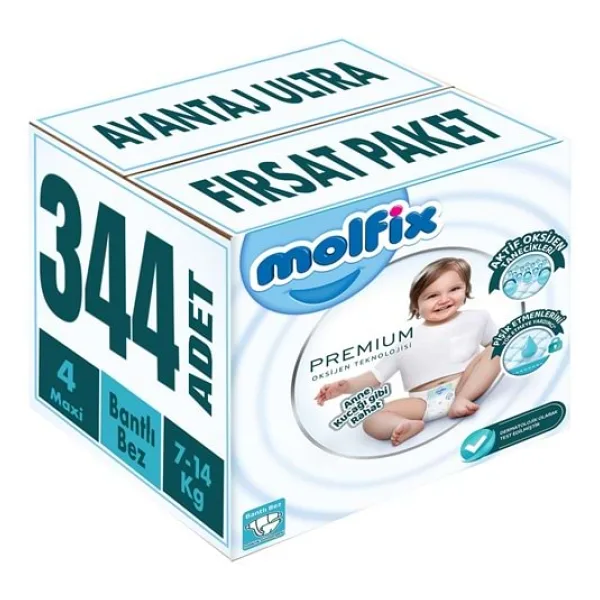 Molfix Premium 4 Numara Maxi 86'lı 4 Adet Bebek Bezi