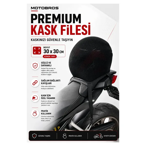 Motobros Motosiklet kask taşıma filesi universal model kask bagaj lastiği filesi